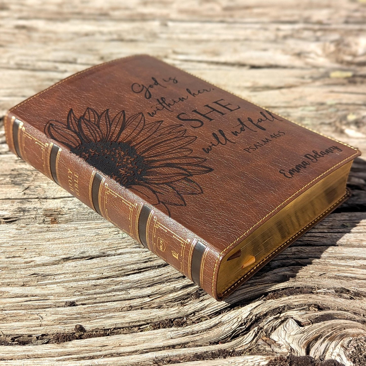 Personalized NKJV Bible | New King James Version | Custom Engraved Name | Easy-to-read Reference Bible | Sunflower Christian Gift for Her