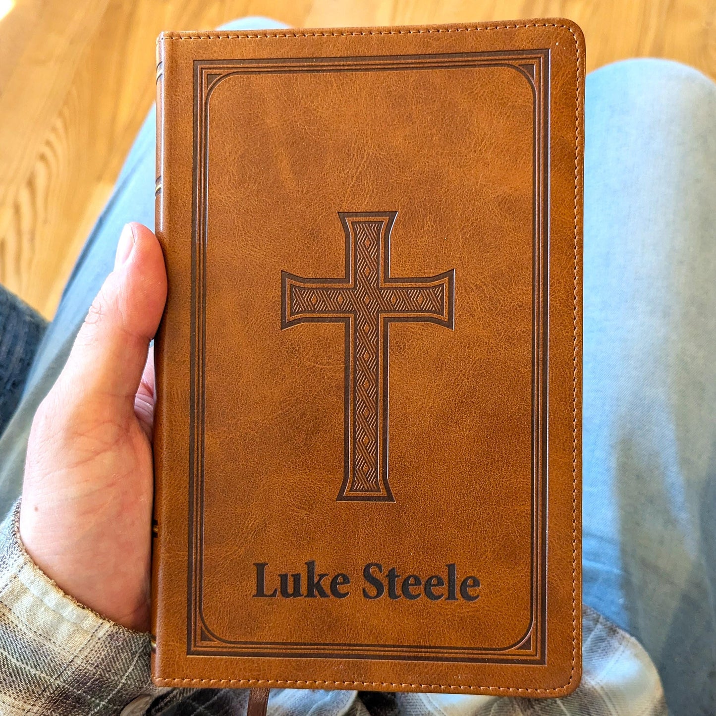 Personalized KJV Deluxe Gift Bible | Custom Engraved Name | Thumb Index | Honey Brown Faux Leather | Christian Gift for Men | King James