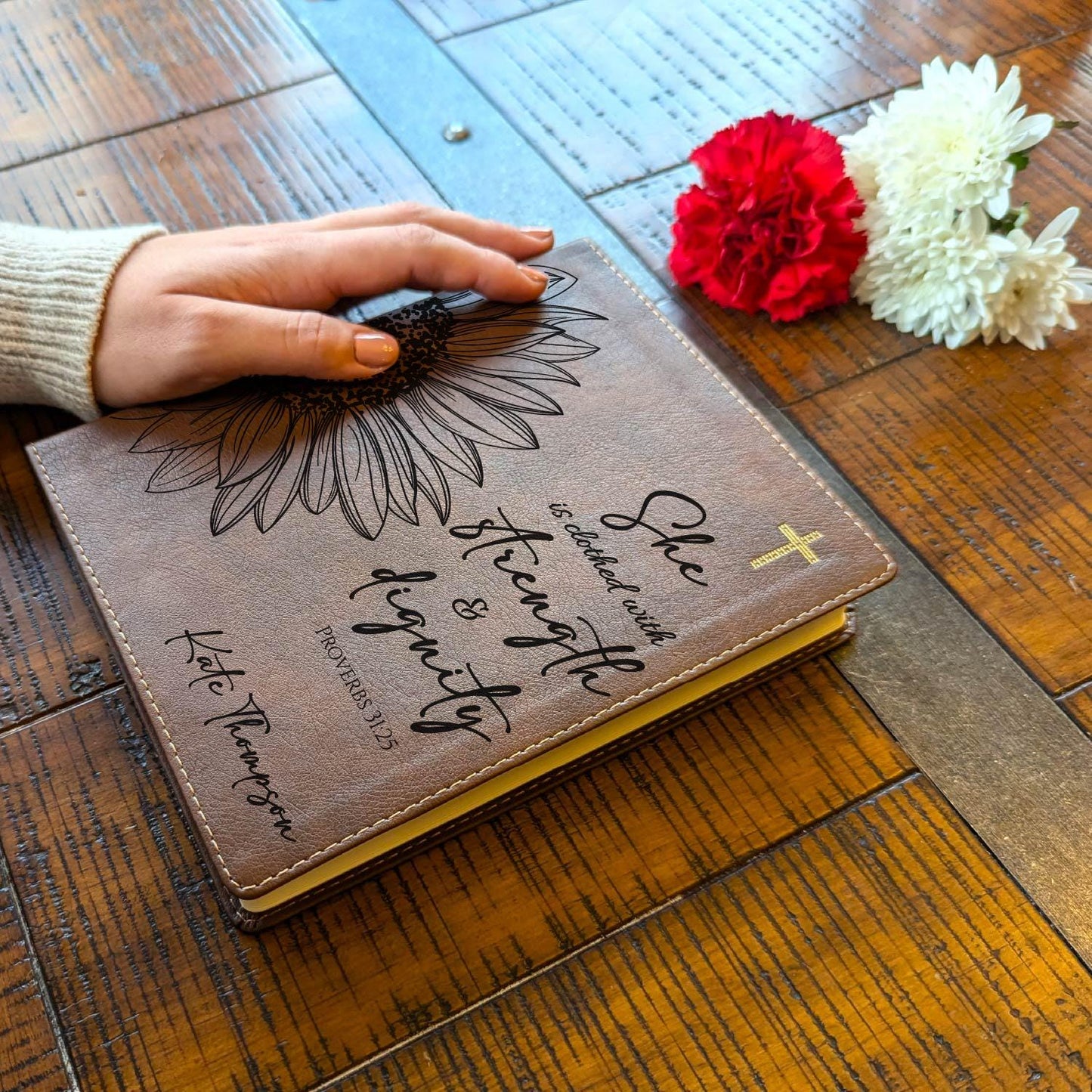 Personalized NIV Journaling Bible | New International Version | Custom Engraved Name | Women's Study Bible | Sunflower Christian Gift