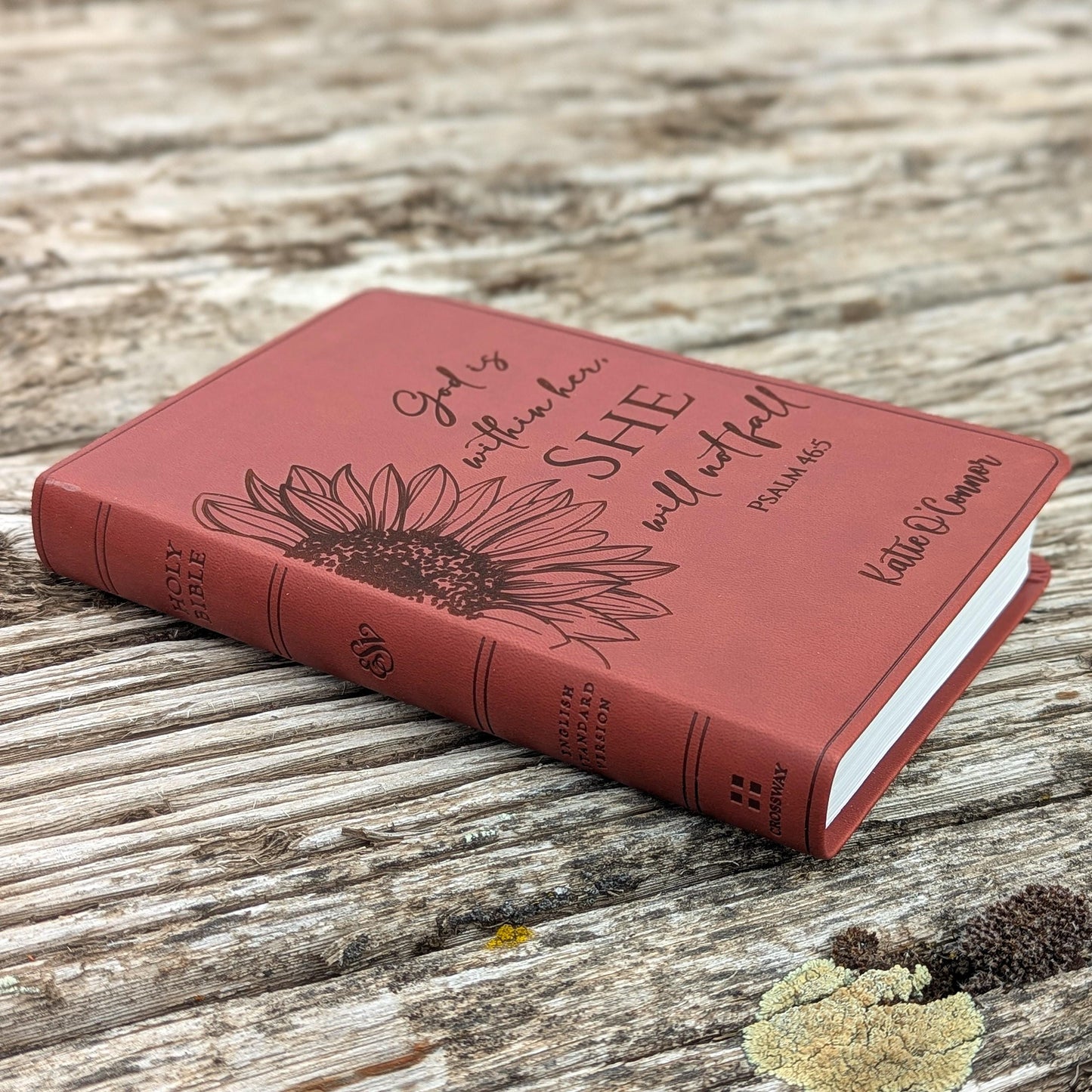 Personalized ESV Bible | Portable Large Print | Custom Engraved Name | Easy-to-read Study Bible | Sunflower Christian Gift