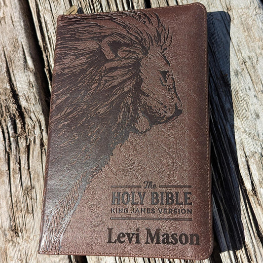Personalized KJV Bible | King James Version | Custom Engraved Name |  Easy-to-Read Study Bible | Lion Bible Christian Gift