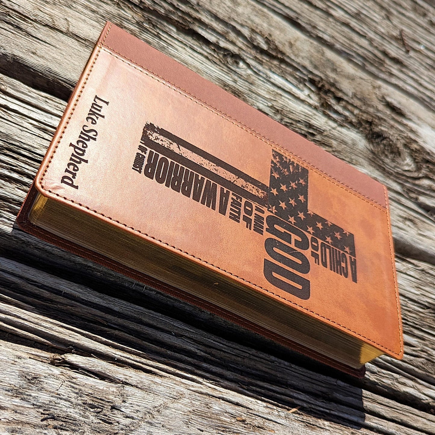 Personalized NIV Bible | American Flag Cross | Custom Engraved Name | Large Print | A Child of God A Man of Faith A Warrior of Christ