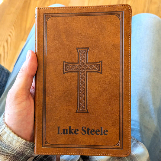 Personalized KJV Deluxe Gift Bible | Custom Engraved Name | Thumb Index | Honey Brown Faux Leather | Christian Gift for Men | King James