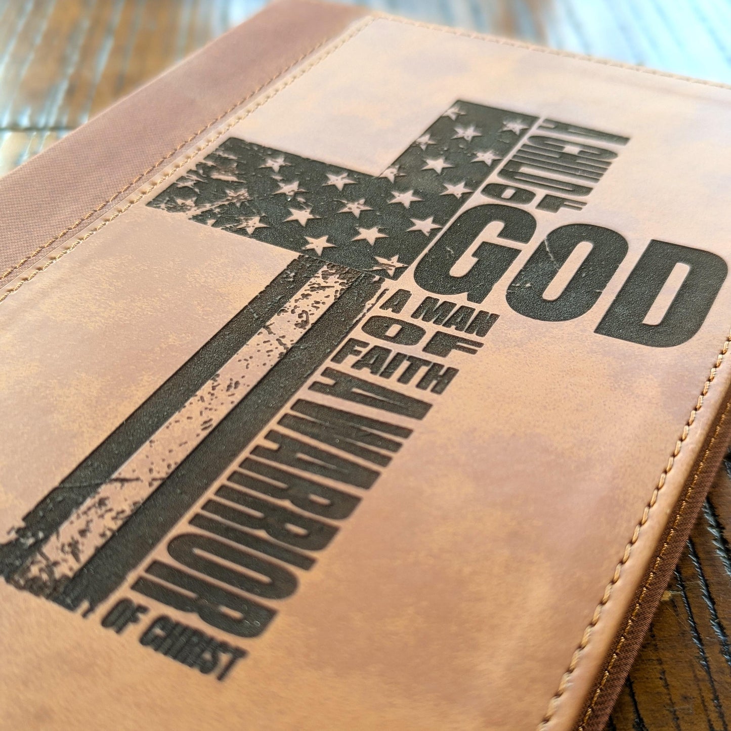 Personalized NIV Bible | American Flag Cross | Custom Engraved Name | Large Print | A Child of God A Man of Faith A Warrior of Christ