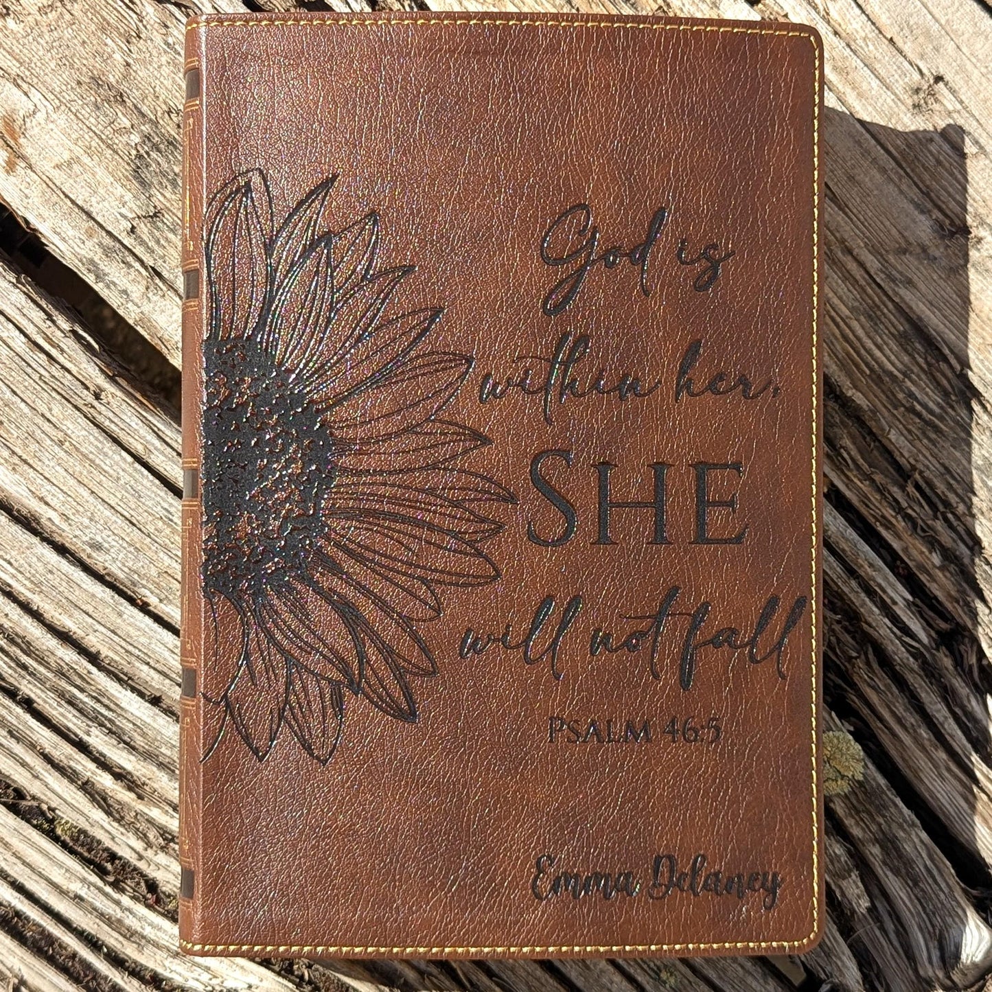 Personalized NKJV Bible | New King James Version | Custom Engraved Name | Easy-to-read Reference Bible | Sunflower Christian Gift for Her