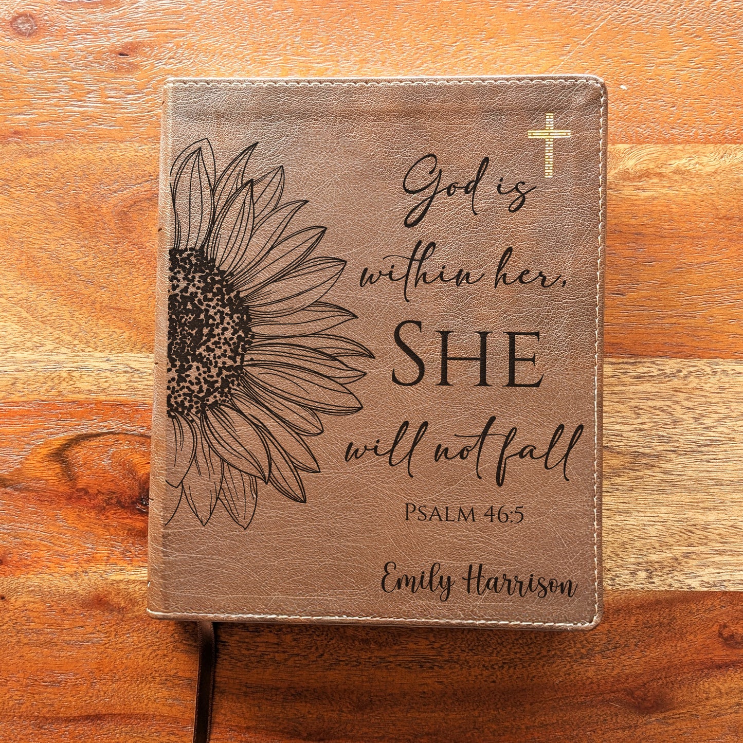 Personalized NIV Journal the Word Bible – Double Column Brown Leathersoft Faux Leather | Custom Name Engraved | Red Letter Comfort Print Edition with Wide Margins for Notes & Reflections | Sunflower