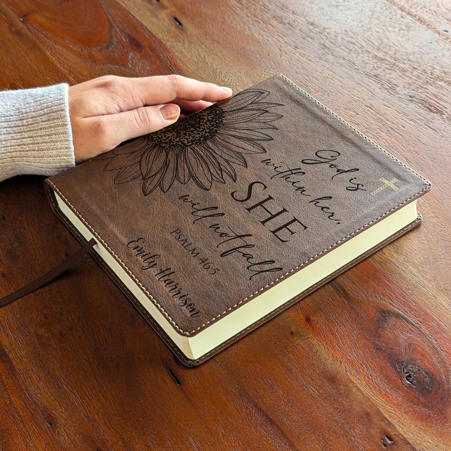 Personalized NIV Journal the Word Bible – Double Column Brown Leathersoft Faux Leather | Custom Name Engraved | Red Letter Comfort Print Edition with Wide Margins for Notes & Reflections | Sunflower