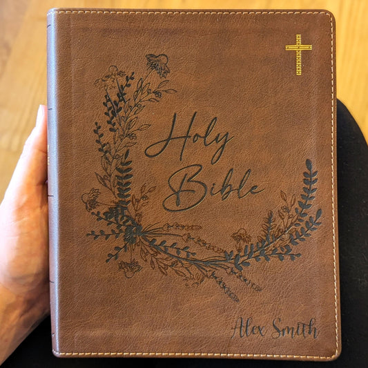 Personalized NIV Journaling Bible | New International Version | Custom Engraved Name | Easy-to-read Study Bible | Wreath Christian Gift