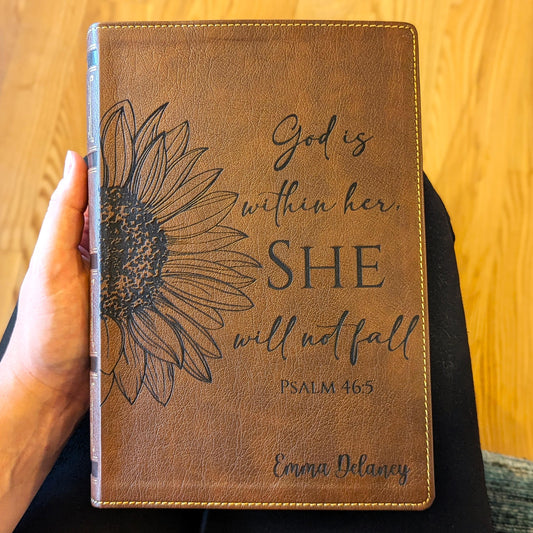 Personalized NKJV Bible | New King James Version | Custom Engraved Name | Easy-to-read Reference Bible | Sunflower Christian Gift for Her