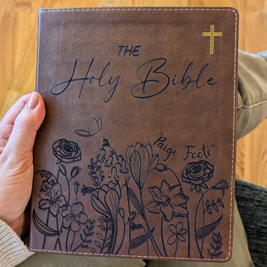 Personalized NIV Journaling Bible | New International Version | Custom Engraved Name | Easy-to-read Study Bible | Flowers Christian Gift