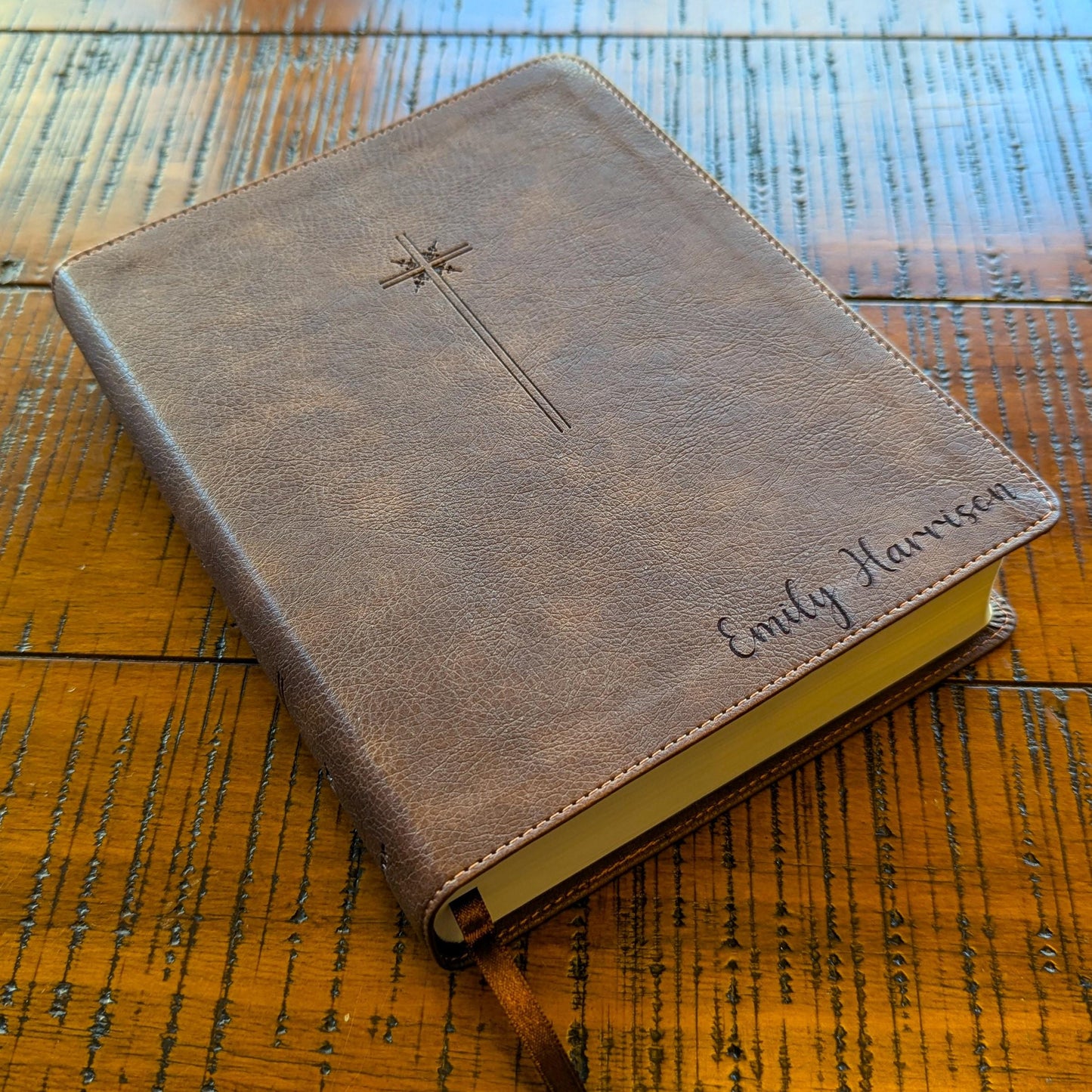 Personalized NIV Journaling Bible | New International Version | Custom Engraved Name | Easy-to-read Study Bible | Cross Christian Gift
