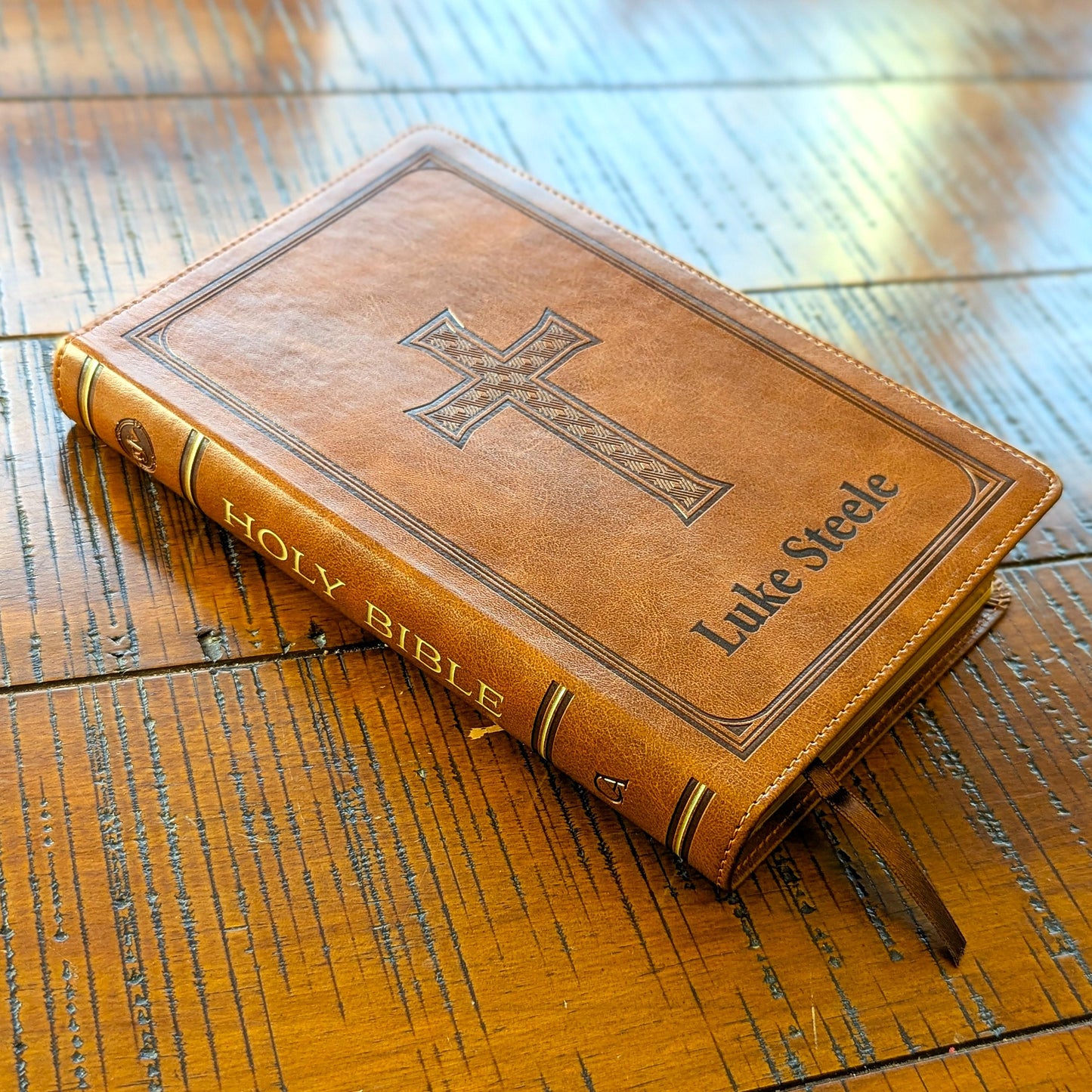 Personalized KJV Deluxe Gift Bible | Custom Engraved Name | Thumb Index | Honey Brown Faux Leather | Christian Gift for Men | King James